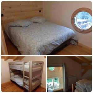 Ένα ή περισσότερα κρεβάτια σε δωμάτιο στο Chalet 3 chambres, 11 personnes près du domaine skiable, parking gratuit, Chez Pépé à Saint-Gervais