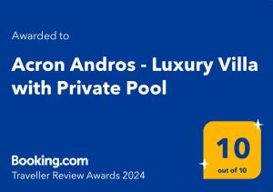 Certifikát, hodnocení, plakát nebo jiný dokument vystavený v ubytování Acron Andros - 3 Bedroom Villa with Private Pool