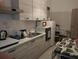 cocina con fregadero y microondas en Blue Marine di Ostia, en Lido di Ostia