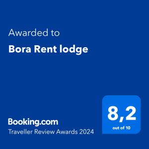 תעודה, פרס, שלט או מסמך אחר המוצג ב-Bora Rent lodge