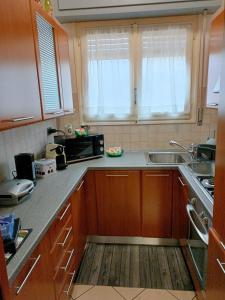 una pequeña cocina con fregadero y microondas en LELLO'S HOUSE, en Turín