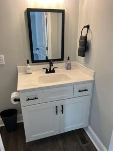 ein Bad mit einem Waschbecken und einem Spiegel in der Unterkunft Newly renovated cute 3 bedroom 2 bath bungalow in Charlotte