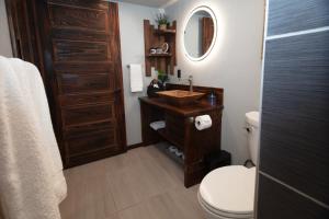 a bathroom with a sink and a toilet and a mirror at The Frenchman Suites in Silverton +44 photos