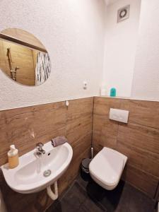 een badkamer met een wastafel en een toilet bij City Apartment in Bremerhaven