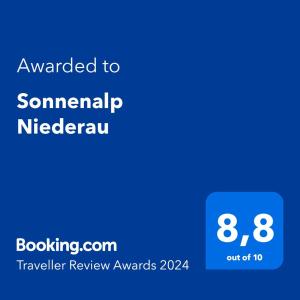 Certifikát, hodnocení, plakát nebo jiný dokument vystavený v ubytování Sonnenalp Niederau