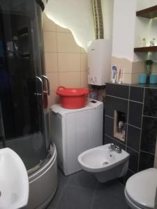 a bathroom with a shower and a sink and a toilet at Mieszkanie w Centrum in Szczytno