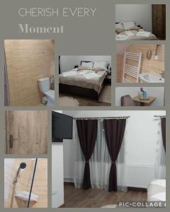 a collage of photos of a bedroom and a bathroom at Pensiunea Agroturistica Daniel in Orăştie