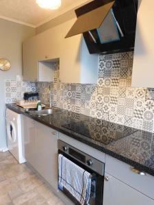 a kitchen with a sink and a washing machine at Quirky Retro 2 bed Apt in Anniesland West End in Glasgow