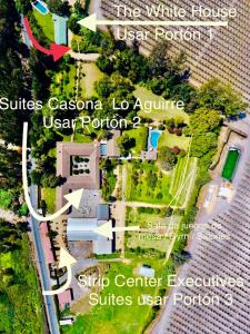 an aerial view of a white house and a garden at Casona Lo Aguirre in Talagante