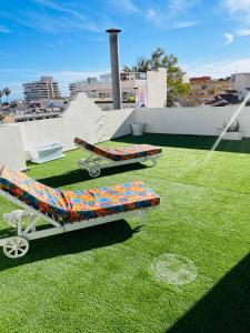 two beds sitting on a field of grass at Apartamento Centro Torremolinos con Solarium in Torremolinos +22 photos