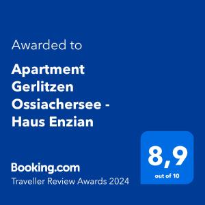 Apartment Gerlitzen Ossiachersee - Haus Enzian tanúsítványa, márkajelzése vagy díja