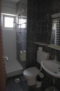 ein Bad mit einem WC, einem Waschbecken und einer Dusche in der Unterkunft Apartments Osljak in Preko