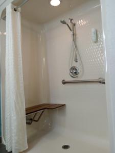 a shower in a bathroom with a shower curtain at Sleep Inn & Suites Kingsport TriCities Airport in Kingsport
