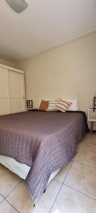a bedroom with a large bed with a purple comforter at Apex Apart in Mendoza