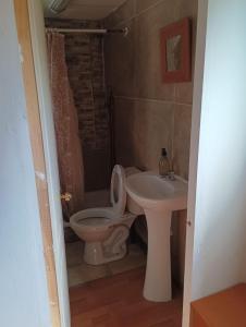La salle de bains est pourvue de toilettes et d'un lavabo. dans l'établissement Hostal Pampaloja, à Antofagasta