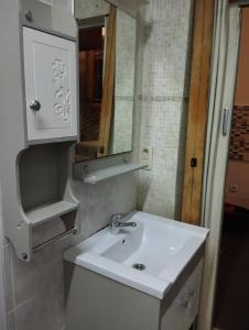 La salle de bains est pourvue d'un lavabo blanc et d'un miroir. dans l'établissement Room in BB - undefined, à Bruxelles