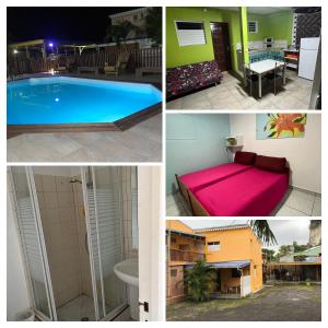 a collage of four pictures of a swimming pool at Vacances chez HélèneB in Sainte-Anne