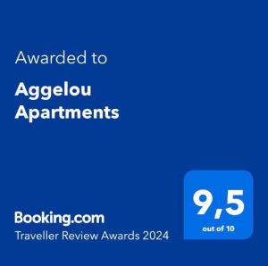 Ett certifikat, pris eller annat dokument som visas upp på Aggelou Apartments