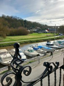a group of boats are docked in a marina at Balade sur le port in Dinan +25 photos