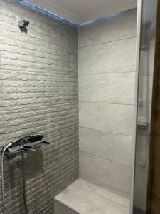 a bathroom with a shower with a faucet at Athens Acropolis cozy apartment in Athens