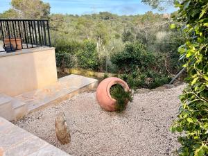 a large vase sitting on the ground in a yard at Casa Baleares TS SL in Cala Santanyi