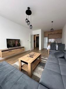 - un salon avec un canapé et une table dans l'établissement Lux Apartment 31, à Lukavica
