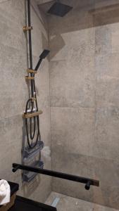 a shower in a bathroom with a glass door at Górnośląska 19 in Zawiercie