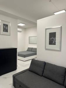 un soggiorno con 2 letti e un divano di Cernusco luxury Milanese apartment a Cernusco sul Naviglio