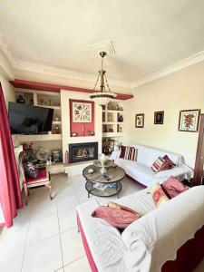 a living room with two couches and a tv at Sea House Kaminia in Kaminia