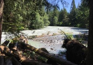 a river with snow on the ground and trees at 74sl - Pets Ok - Wifi - Bbq - Sleeps 8 in Glacier