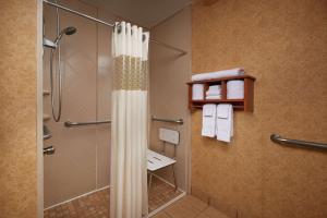 富兰克林Hampton Inn Franklin, KY - Portland, TN的浴室里有带浴帘的淋浴间