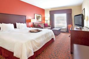 um quarto de hotel com uma cama grande e uma televisão em Hampton Inn & Suites Fort Worth-West-I-30 em Fort Worth