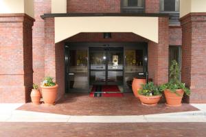 an entrance to a brick building with potted plants at Hampton Inn - Greenville in Greenville
