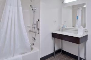 a bathroom with a shower and a sink and a tub at Hampton Inn - Greenville in Greenville +31 photos