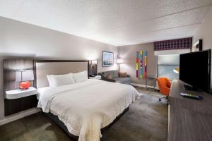 Habitación de hotel con cama y TV en Hampton Inn Gainesville, en Gainesville