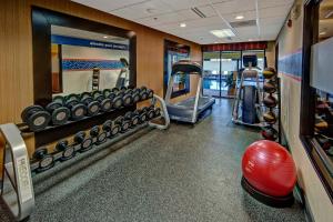 a gym with dumbbells and a treadmill at Hampton Inn Indianapolis-SW-Plainfield in Plainfield
