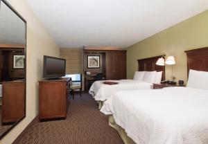 a hotel room with two beds and a flat screen tv at Hampton Inn Indianapolis Northeast/Castleton in Indianapolis