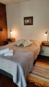 um quarto com uma cama com duas almofadas em Casa Nevenka em Mendoza