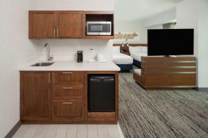 a kitchen with a sink and a tv in a room at Hilton Fairfax, Va in Fairfax