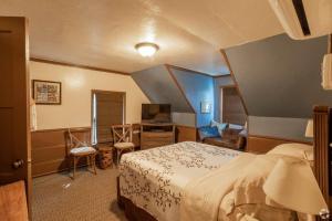 une chambre d'hôtel avec un lit et une télévision dans l'établissement Idyllwild Inn, à Idyllwild