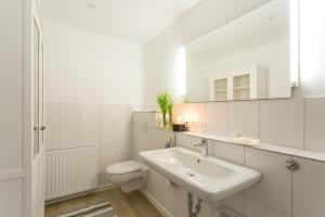 Un baño blanco con lavabo e inodoro. en Herthaquelle Wohnung 3 "Die Rose", en Garz