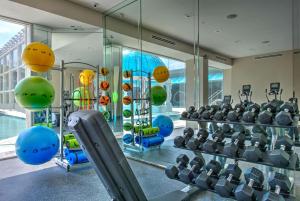 a gym with a bunch of balls on the wall at DoubleTree by Hilton Houston Brookhollow in Houston
