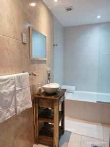 ein Badezimmer mit Waschbecken und Badewanne in der Unterkunft EL Viejo Algarrobo Fiambala in El Puesto