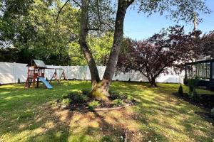 ein Baum im Hof mit Spielplatz in der Unterkunft Bluebird Abode Stand Alone House 3 Bed 2 Full Bath in Chattanooga