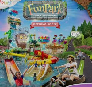 a poster of a water park with two people in boats at JC Homestay Gamuda SkyLuge KL 1 in Rawang