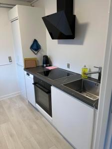 a kitchen with a sink and a stove at Casa Home of Bricks - Downtown Holidays in Billund