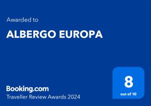 Certifikát, hodnocení, plakát nebo jiný dokument vystavený v ubytování ALBERGO EUROPA