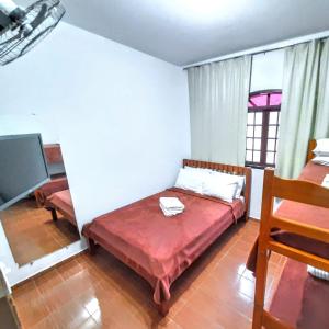 a small room with a bed and a tv at Pousada Iasbeck in Santa Rita de Jacutinga
