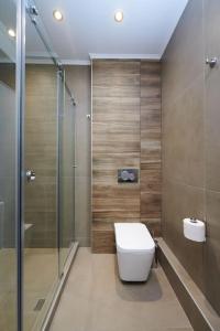 a bathroom with a toilet and a shower at Apartment in the heart of the city in Athens