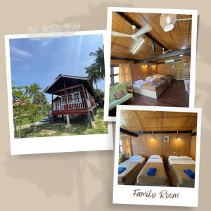 uma colagem de fotografias de um quarto de hotel com camas em PCB BEACH RESORT em Kota Bharu